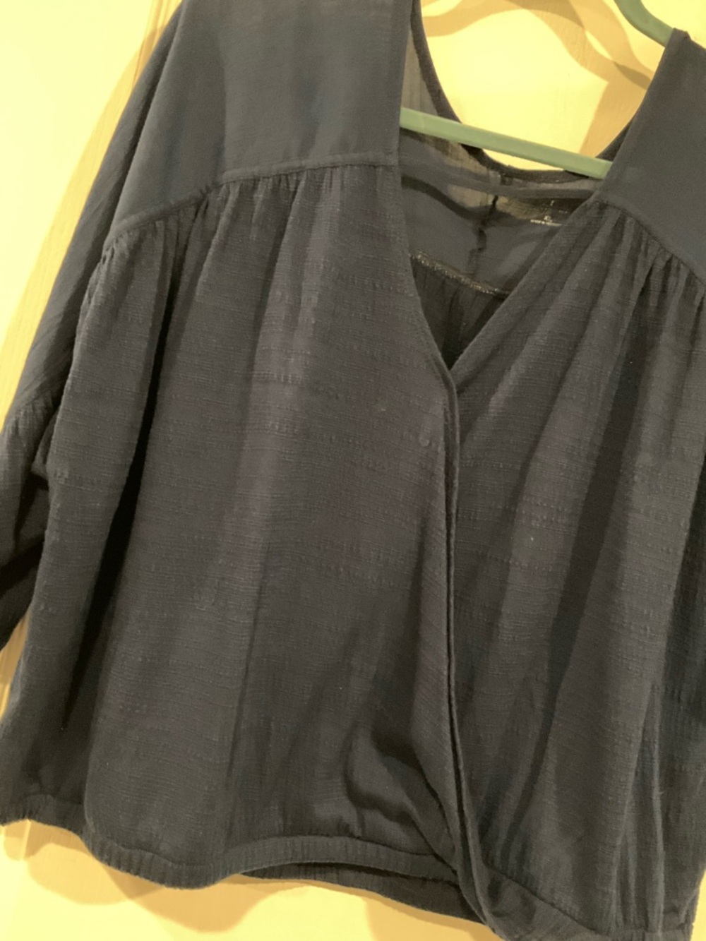 Women’s Navy V-Neck Textured Peasant Blouse